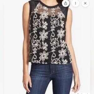 SEARCH FOR SANITY Black & Cream embroidered floral knit sleeveless top size L
